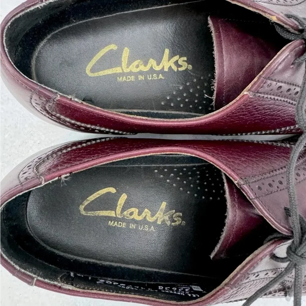 EUC Clarks Stanford Brogue Oxford Leather Cap Toe Shoes Dark Burgundy Men’s sz 7
